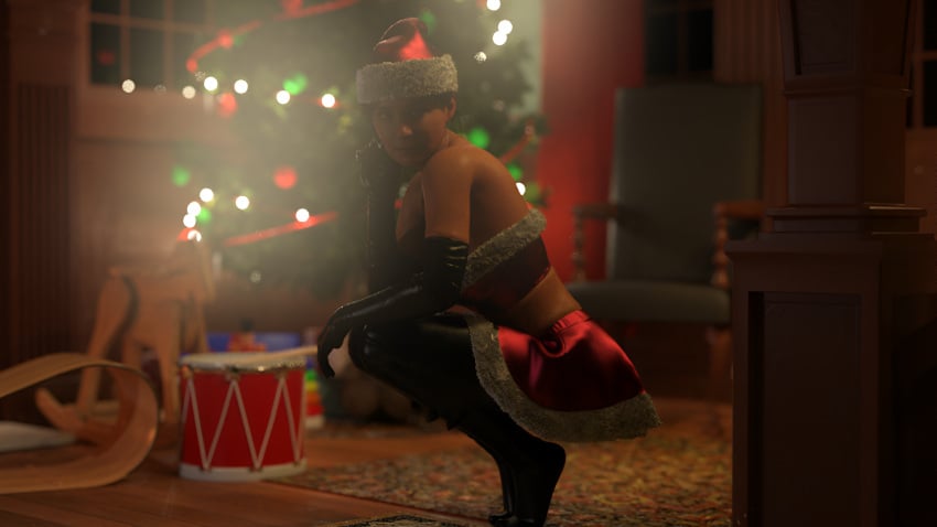 dim_lighting female gift holidays kneeling mature_female milf mommy rio_morales rio_morales_(playstation)