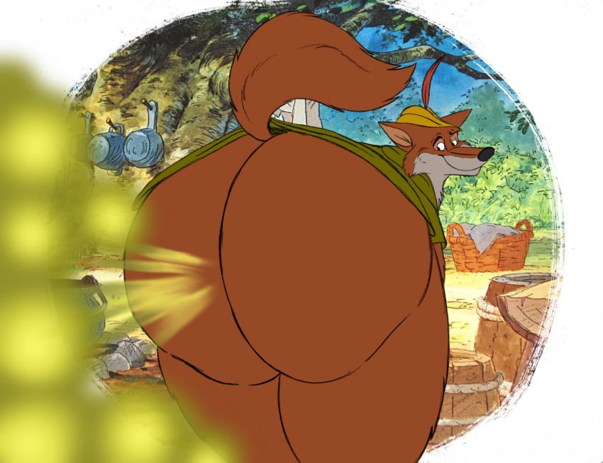 anthro ass big_butt canid canine clothed clothing disney fart fart_cloud farting_at_viewer fox gassy hat headgear headwear hi_res male mammal partially_clothed presenting presenting_hindquarters raised_tail robin_hood robin_hood_(disney) slightly_chubby slightly_chubby_anthro slightly_chubby_male smelly solo sunflower_fox tail thick_thighs