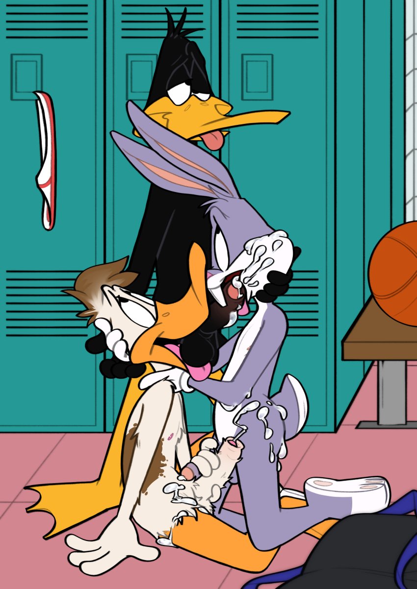 2024 absurd_res anatid anseriform anthro ass avian ball ball_lick balls barefoot basketball_(ball) bird black_body bodily_fluids brown_body brown_feathers bugs_bunny clothing cum cum_on_face daffy_duck duck ejaculation erection feathers feet foreskin frottage fur genital_fluids genitals grey_body grey_fur group group_sex hairlessboyblunder hi_res kneeling lagomorph leporid licking locker locker_bench locker_room locker_room_sex looney_tunes male male/male mammal multicolored_body multicolored_feathers nude open_mouth open_smile oral penile penis rabbit sex smile soles tan_body tan_feathers threesome tongue tongue_out trio two_tone_body two_tone_feathers underwear warner_brothers white_body white_fur