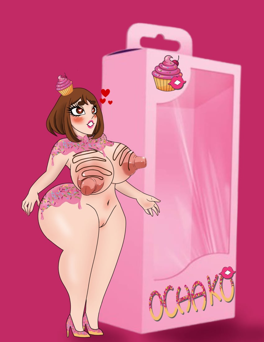 bimbo cupcake doll frosting frosting_on_breasts frosting_on_butt large_ass large_breasts large_nipples my_hero_academia ochako_uraraka sex_doll sex_toy uraraka_ochako