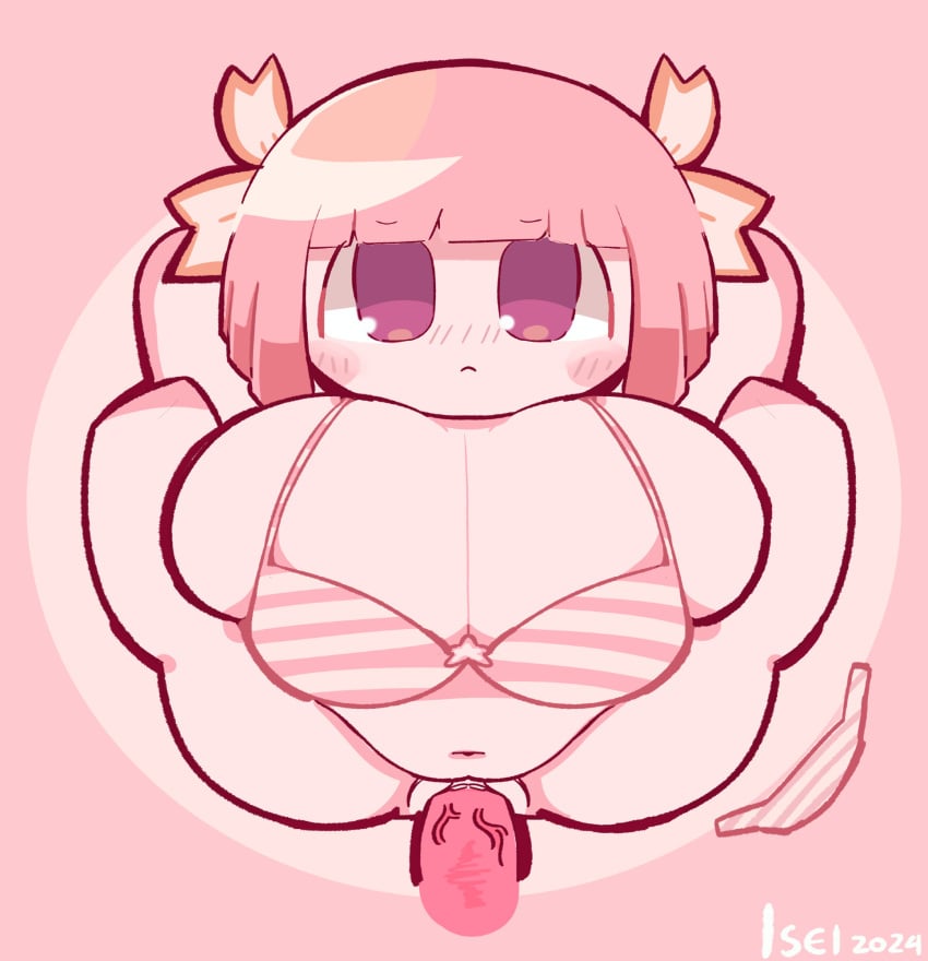 1boy 1girls 2024 bikini blush_stickers chibi chibi_only chibi_style chubby closed_mouth erotic_chibi hair_flower huge_breasts isei_(artist) panties_off penetration penis pepoyo pink_bikini pink_eyes pink_flower pink_hair pink_penis pink_skin pov pussy sex short_hair skindentation straight striped_bikini vagina vaginal_penetration vaginal_sex veiny_penis vocaloid vy1 watermark