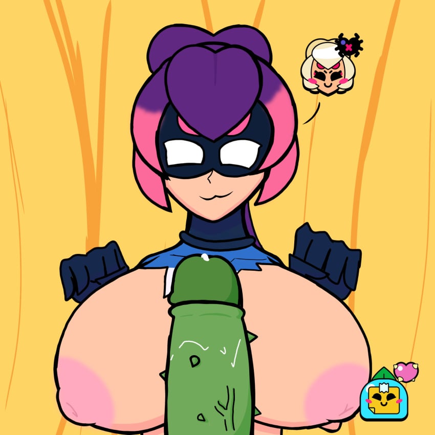 big_breasts big_penis boobjob brawl_stars breasts charlie_(brawl_stars) cum emslodie_(artist) mask plant purple_hair sprout_(brawl_stars) supercell superheroine titjob torn_clothes