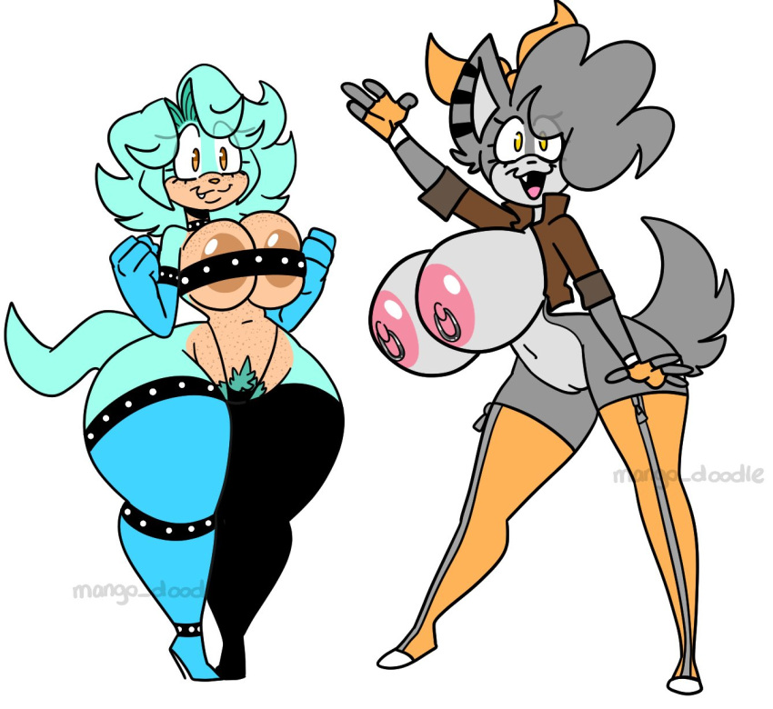 2girls female furry huge_breasts mango_doodling original_character thick_thighs thin_waist wide_hips