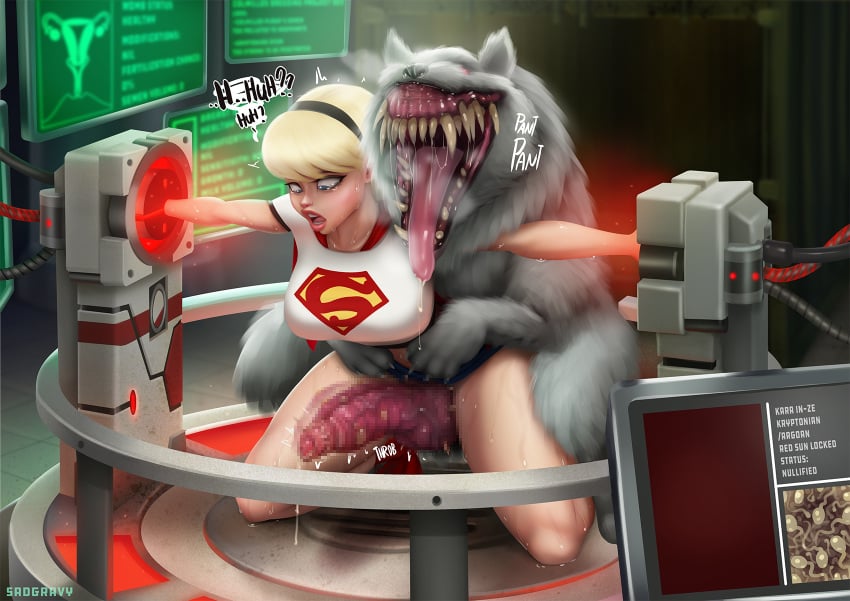 1girls animal arched_back blonde_female blonde_hair blonde_hair_female blue_eyes crop_top cropped_shirt dc dc_comics experiment female feral heroine heroine_in_trouble imminent_sex kara_in-ze machine monster mutant resident_evil_4 resident_evil_4_remake sadgravy short_shirt short_skirt supergirl superheroine thick_thighs trapped voluptuous_female young_woman zoophilia zoophilia