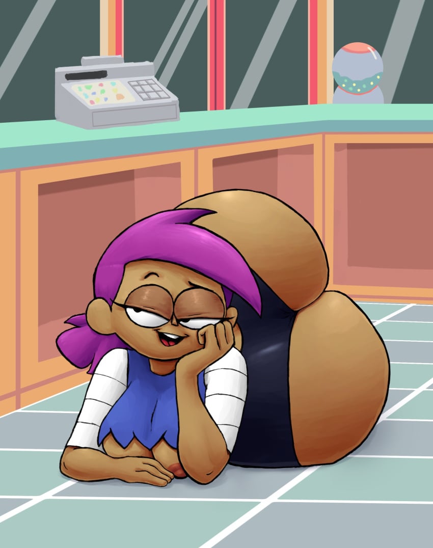 1girls :3 ass_bigger_than_head bedroom_eyes big_ass big_breasts cartoon_network dark-skinned_female enid exposed_breasts female female_only hand_on_face jigglytoons lying_on_side massive_ass ok_k.o.!_let's_be_heroes on_floor purple_hair smug smug_face solo soubriquetrouge tagme