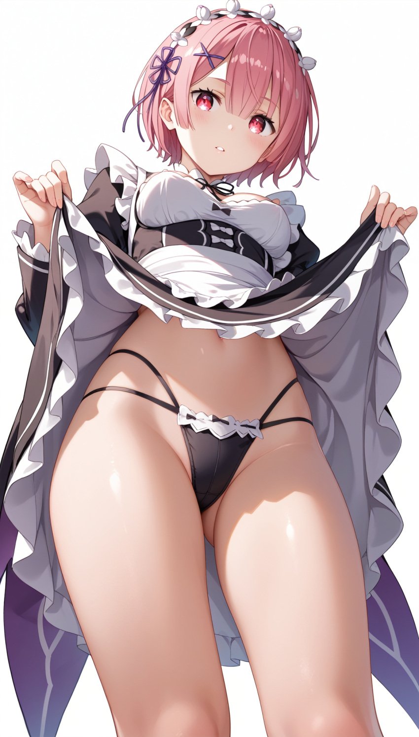 black_panties maid petite ram_(re:zero) re:zero_kara_hajimeru_isekai_seikatsu skirt skirt_lift slim_waist upskirt