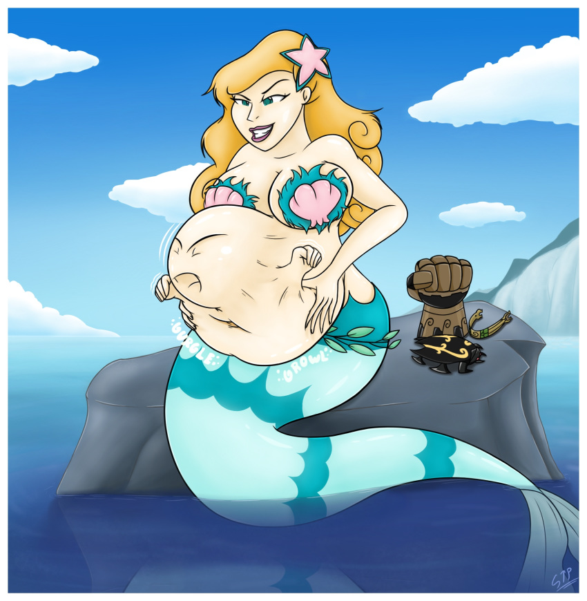 big_belly big_breasts bikini blonde_hair cartoon_network cleavage digestion dyris interspecies long_hair mermaid omi pasties pregnant seashell_bra size_difference sweettastyprey tagme vore xiaolin_showdown