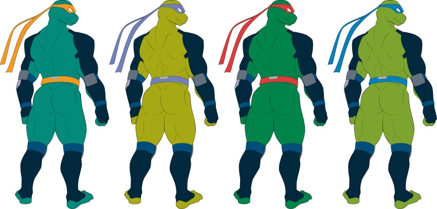 4boys 5_fingers 5_toes ass donatello_(tmnt) humanoid leonardo_(tmnt) male_only michelangelo_(tmnt) muscles naked posing raphael_(tmnt) sparksstars teenage_mutant_ninja_turtles