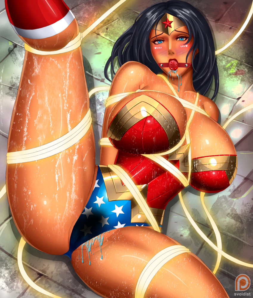 ball_gag blush bondage dc_comics drooling gag lasso_of_truth svoidist sweat tagme wonder_woman wonder_woman_(series)