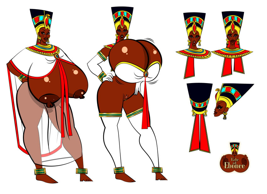 barefoot big_breasts big_nipples breast_grab breast_hold breast_squish breasts character_sheet crown egypt egyptian egyptian_headdress exposed_breasts huge_breasts huge_nipples large_areolae large_breasts long_gloves newdity queen_titahatenamun_ebonee squished_breasts tale_of_ebonee