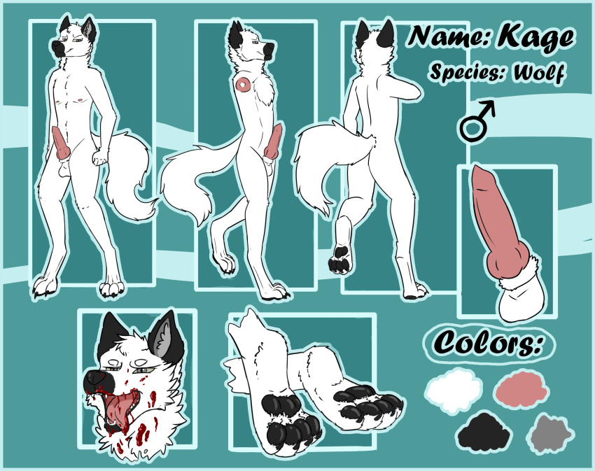 blood blood_on_face blood_on_mouth bodily_fluids canid canine canis genitals hi_res kage kylemonrow male male_only mammal model_sheet pawpads paws solo wolf