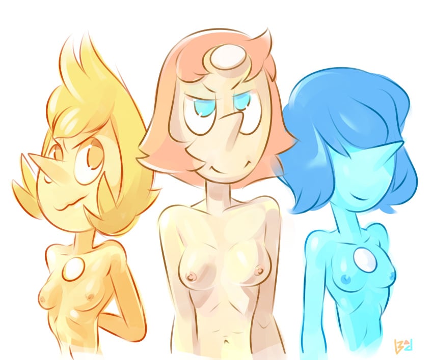 3girls badrainbow blue_pearl_(steven_universe) breasts cartoon_network nipples pearl_(gem) pearl_(steven_universe) steven_universe tagme yellow_pearl_(steven_universe)