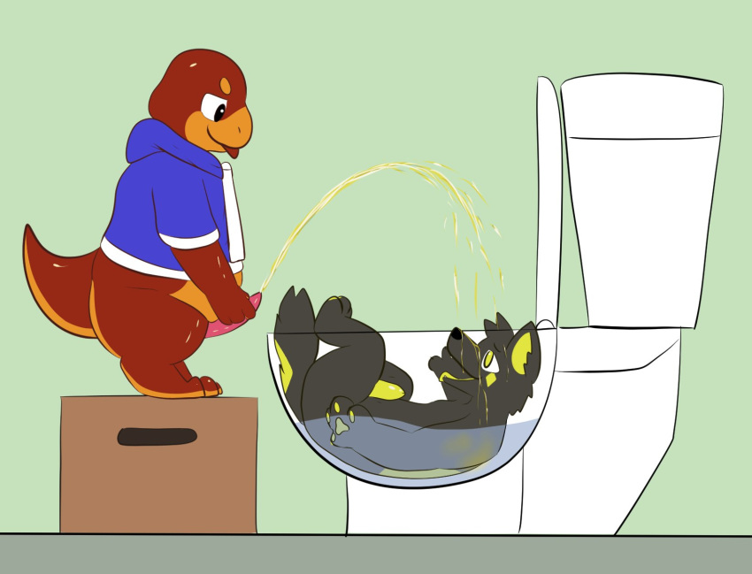 2boys amphibian anthro bodily_fluids bottomless canid canine canis clothed clothing drinking drinking_urine duo fur gay genital_fluids genitals hi_res male male/male mammal narrowed_eyes newt nude peeing peeing_into_toilet penis salamander_(amphibian) semi-anthro simple_background softdiamond tapering_penis toilet_pee tongue tongue_out urinating urinating_male urine urine_on_body urine_on_face urine_pool water watersports wet wet_body wet_fur wolf yaoi zipper_(artist) zipper_(character)