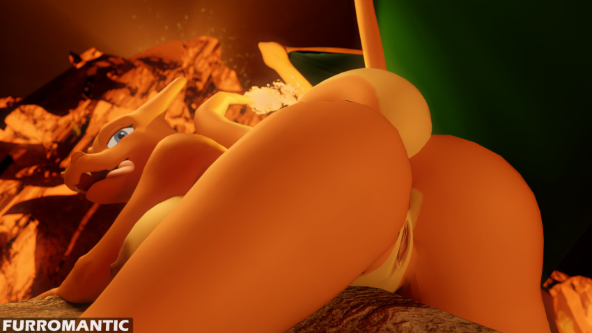 16:9 3d anthro ass big_breasts breasts charizard dragon female female_pokemon fire furromantic genitals hi_res membrane_(anatomy) membranous_wings nintendo nipples nude open_mouth pokémon_(species) pokemon pokemon_(species) presenting presenting_pussy pussy solo tongue tongue_out video_games widescreen wings