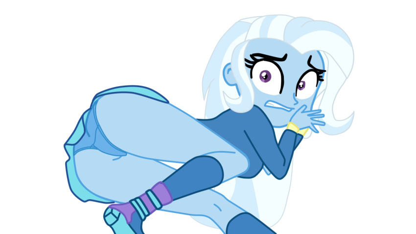 ass blue_panties clothes equestria_girls female gmaplay humanized my_little_pony panties presenting scared school_uniform solo transparent_background trixie_(mlp) upskirt