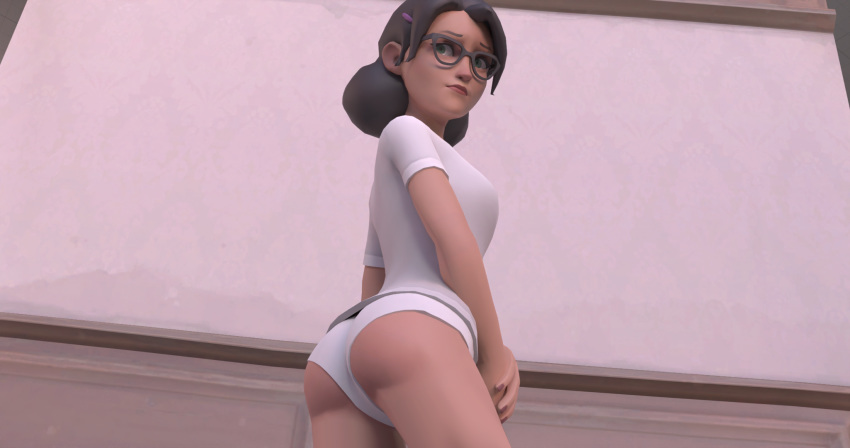 1girls 3d ass black_hair blue_eyes female female_only glasses miss_pauling no_pants panties pragma_(filmmaker) riversizd solo source_filmmaker team_fortress_2 valve white_panties