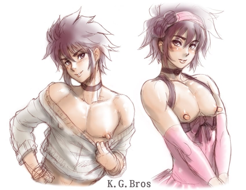 big_nipples collar crossdressing femboy feminine_male hairband hairband_boy_(niku_ringo) k.g.bros kakugari_kyoudai lingerie male niku_ringo nikuringo solo trap yaoi