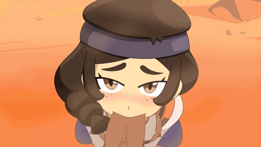 1girls animated backpacker_(pokemon) backpacker_(pokemon_ss) blowjob blush brown_eyes cute desert fellatio female freckles hands-free headband human looking_at_viewer madclown24 male nintendo no_hands npc_trainer oral penis pokemon pokemon_ss pov