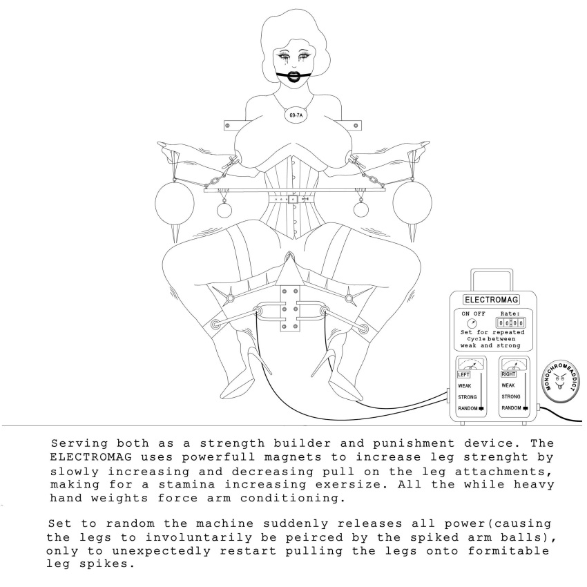 ball_gag black_and_white bondage crying heels monochrome monochromeaddict nipple_clamps situational_bondage spikes stockings tears weights