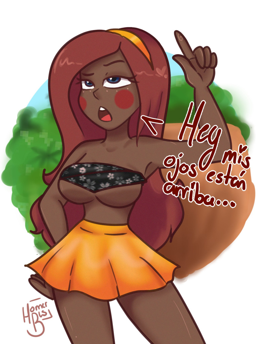 big_breasts bikini dark-skinned_female dark_skin fnafhs fnafhs_z3ro homerbls spanish_text text toddy_(fnafhs)