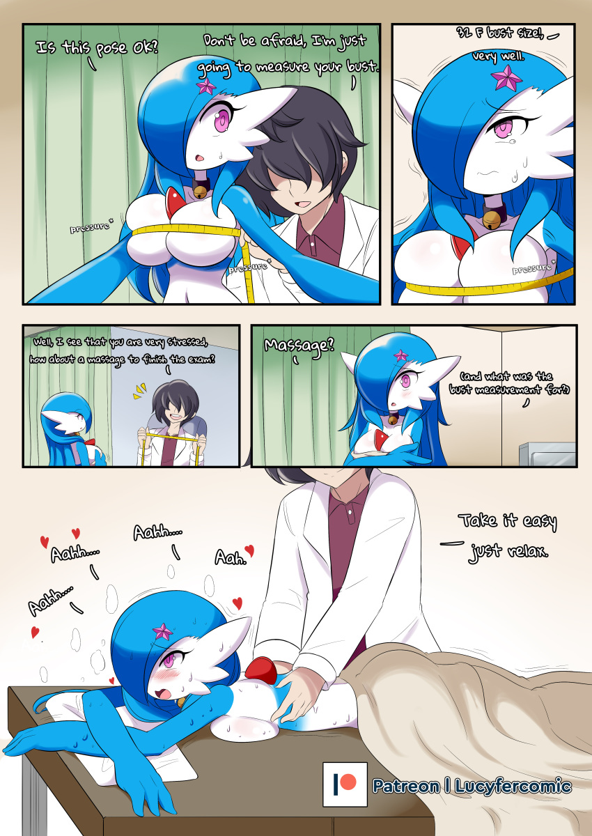 bell_collar blue_hair comic female game_freak gardevoir lucyfercomic massage measuring nintendo pink_eyes pokémon_(species) pokemon pokemon_(species) pokemon_rse saraiah_(heraldinthedark) shiny_pokemon tagme text the_professor_(lucyfercomic)