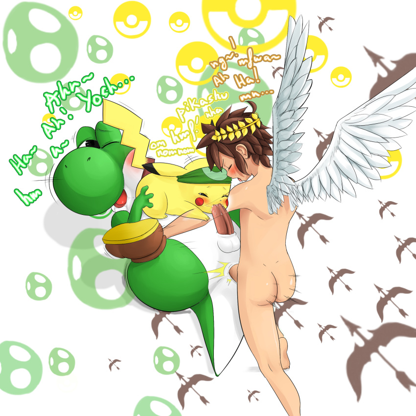 kid_icarus male_only mario_(series) nintendo pikachu pit_(kid_icarus) pokemon sex shiroisora smooth_skin super_smash_bros. yoshi yoshi's_island