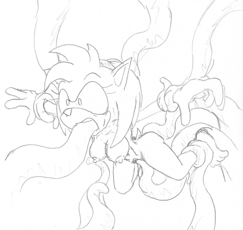 2009 alhedgehog amy_rose anthro bound_ankles bound_wrists breasts female female_only forced furry furry_only hedgehog large_breasts monochrome nipples oral oral_penetration pencil_(artwork) sega short_hair simple_background sonic_(series) surprised tentacle tentacles traditional_media uncensored vaginal_penetration white_background wide_eyed