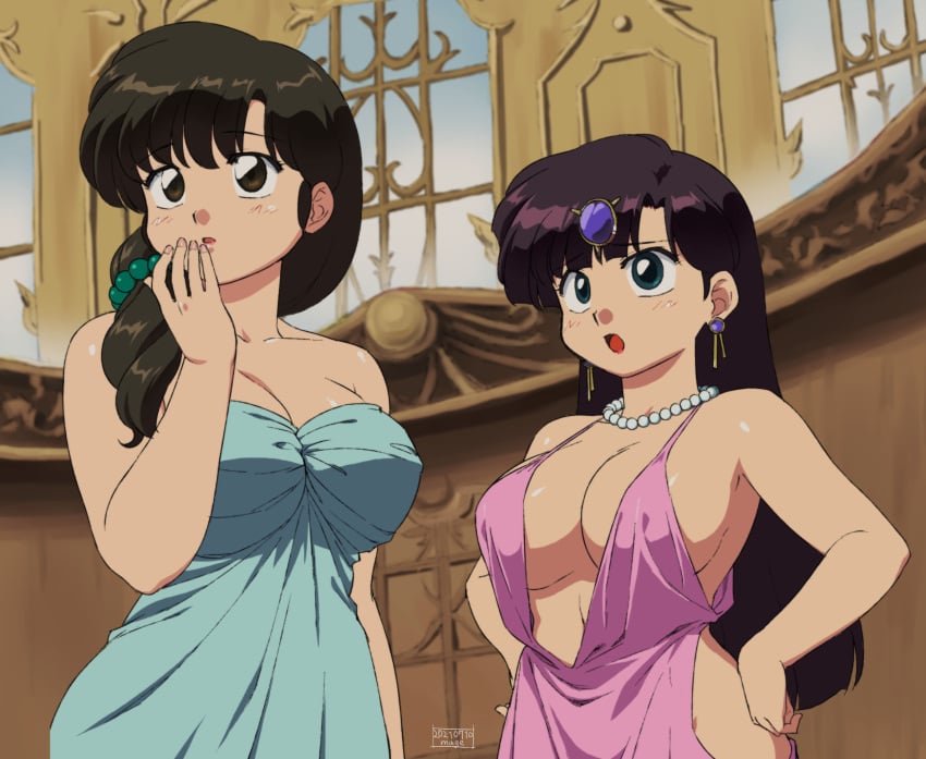 2girls cleavage clothing dress female female_only hourglass_figure kasumi_tendo large_breasts mage_(harumagedon) ranma_1/2 tagme ukyo_kuonji