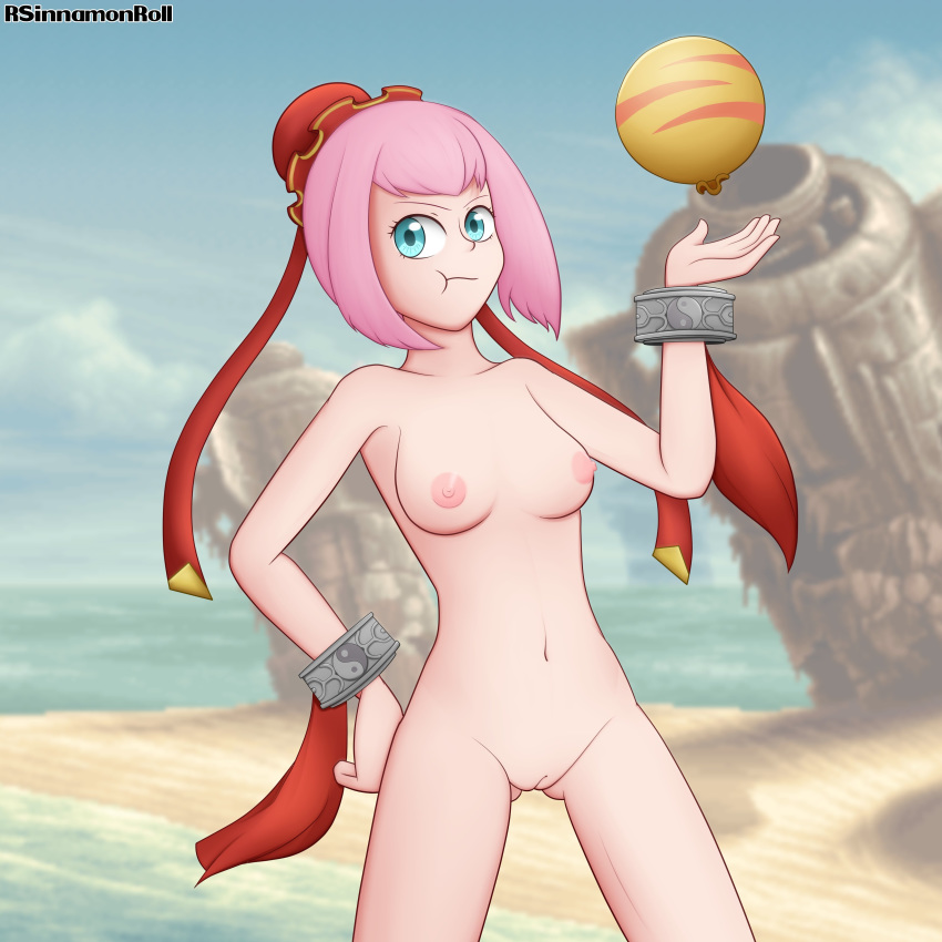 angry aqua_eyes bracelet bracelets breasts chunyan_(metal_slug) metal_slug metal_slug_attack nipples nude pink_hair pussy rsinnamonroll short_hair water_balloon