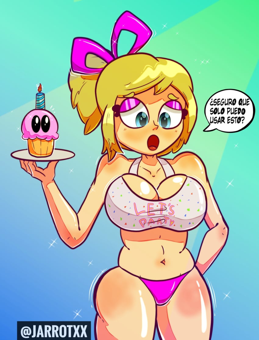 1girls big_breasts bikini cosplay cupcake cupcake_(fnaf) female female_focus female_only five_nights_at_freddy's five_nights_at_freddy's_2 fnaf fnaf_2 fnafhs fnafhs_z3ro jarrotxx joy_(fnafhs) panties pink_panties scottgames thick_thighs toy_chica_(cosplay) toy_chica_(fnaf) toy_chica_(fnaf)_(cosplay)