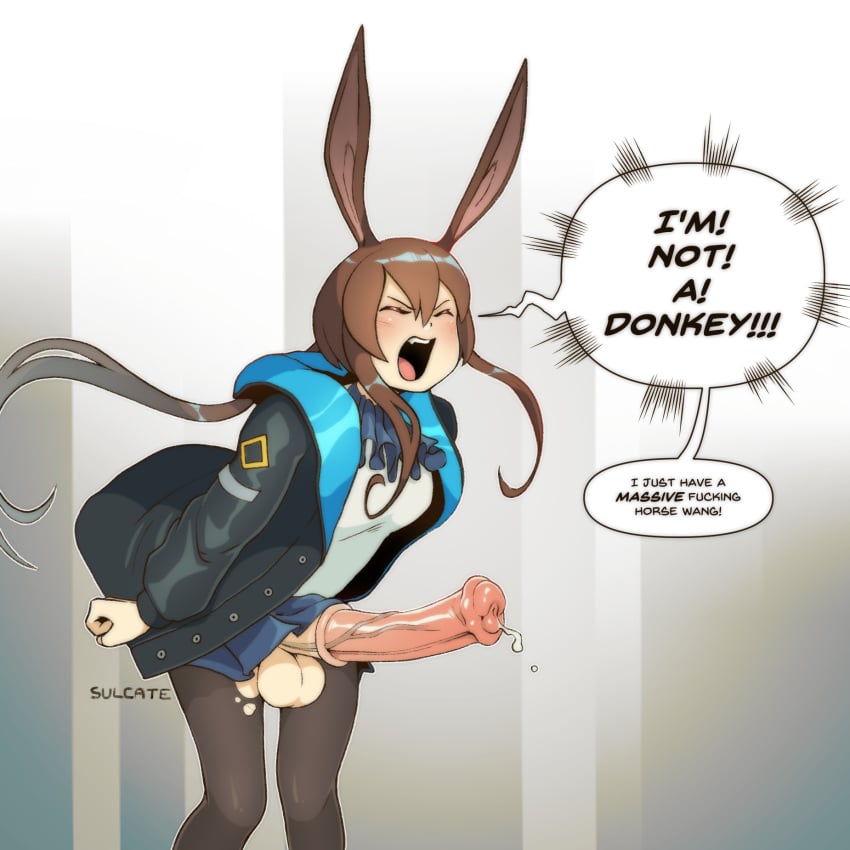 1futa amiya_(arknights) angry animal_ears animal_genitalia arknights artist_name ascot bangs black_jacket black_legwear blush breasts brown_hair bunny_ears clenched_hand closed_eyes clothed clothing cum donkey donkey_dick donkey_humanoid embarrassed english_text equine_penis erection feet_out_of_frame floating_hair funny futa_only futanari hair_between_eyes hairless_balls highres hood hooded_jacket horse_penis horsecock huge_cock human_with_animal_genitalia humor hyper hyper_penis jacket kemonomimi large_penis long_hair long_sleeves medium_breasts meme miniskirt mostly_clothed multicolored multicolored_background oerba_yun_fang open_clothes open_jacket open_mouth pantyhose partially_clothed penis pleated_skirt ponytail precum screaming shirt sidelocks skirt solo solo_futa speech_bubble standing sulcate testicles torn_clothes torn_legwear two-tone_jacket uncensored upper_teeth white_shirt