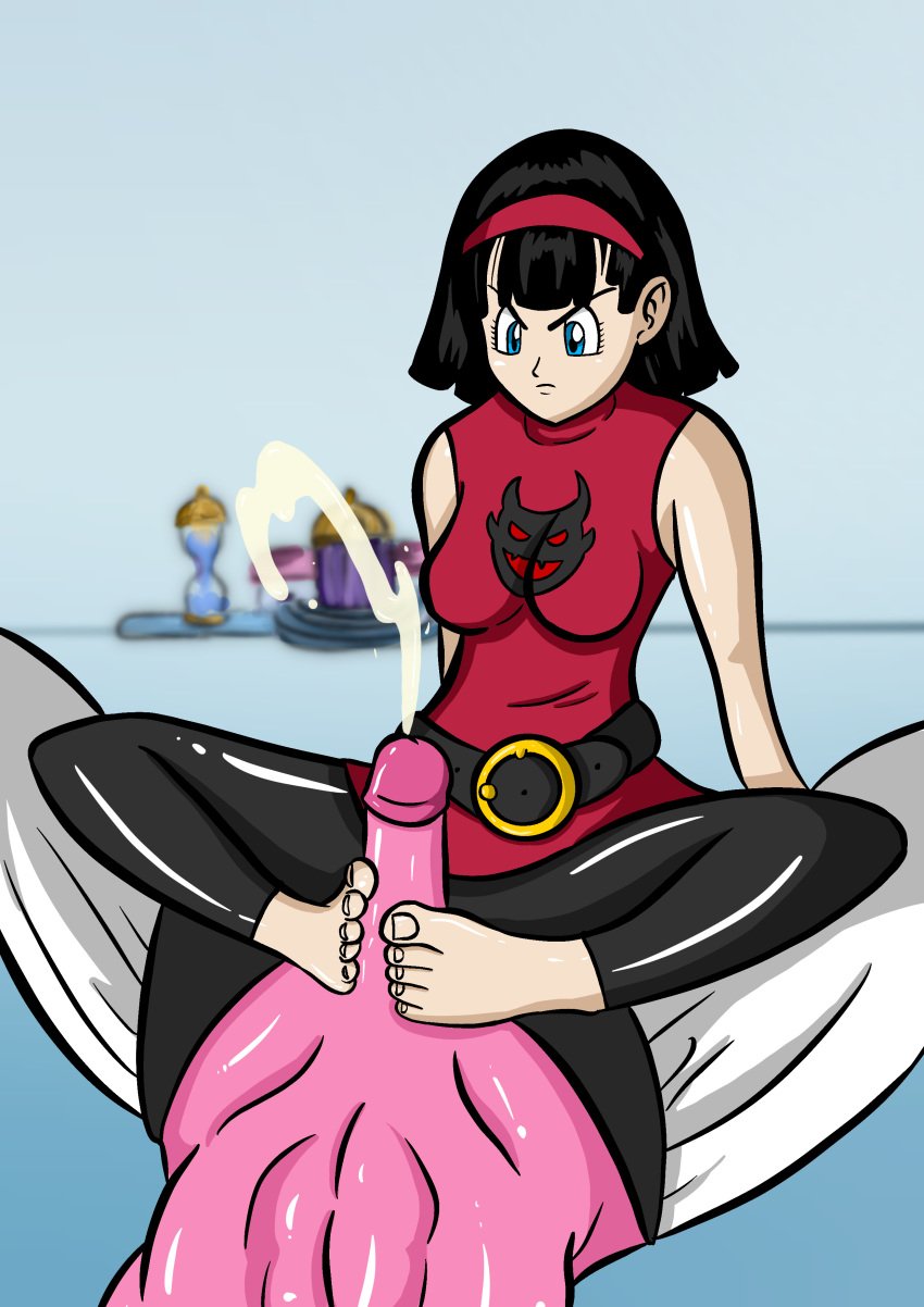 angry black_hair blue_eyes breasts clothed cum cumshot dragon_ball dragon_ball_super feet female foot_fetish footjob frown hyperbolic_time_chamber majin_buu manga monster penis sgtzdb_(artist) shiny shiny_skin toes unseen_male_face videl videl_(dragon_ball_super)