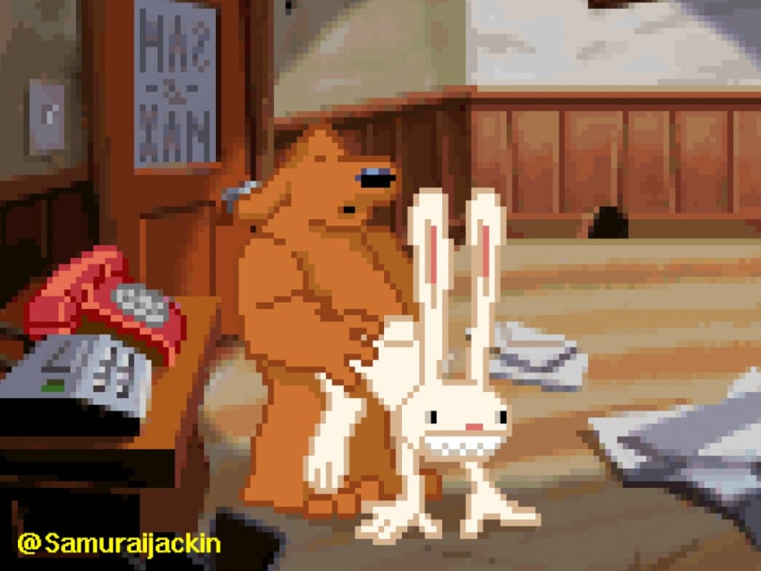 anal anthro canid canine canis domestic_dog lagomorph leporid male male/male mammal max_(sam_and_max) pixel_art rabbit sam_(sam_and_max) sam_and_max samuraijackin sex