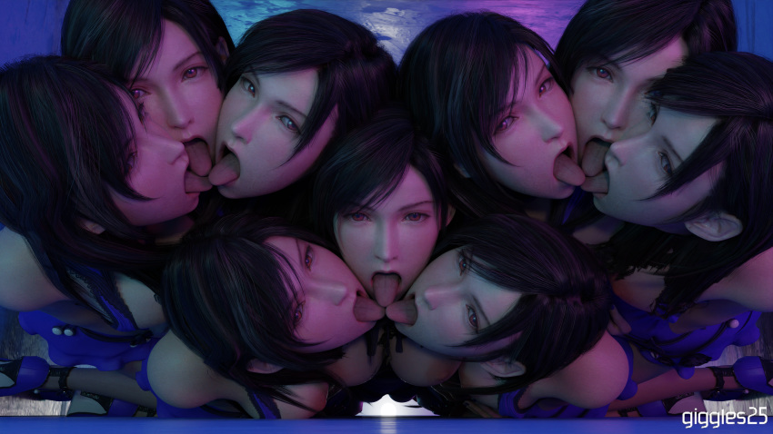 6+girls 9girls black_hair breasts clonecest clones clothed clothed_female female/female female_only final_fantasy final_fantasy_vii final_fantasy_vii_remake giggles25 group_kissing high_heels licking looking_at_viewer multiple_females multiple_girls nipples selfcest tifa_lockhart tongue tongue_kiss tongue_out triple_kiss yuri