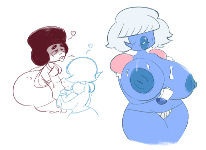 2girls big_breasts big_lips blue_skin cl0wn_meat clothed cum cum_on_upper_body gem_(species) multiple_girls nicechan original_character red_skin ruby_(steven_universe) sapphire_(steven_universe) shortstack steven_universe