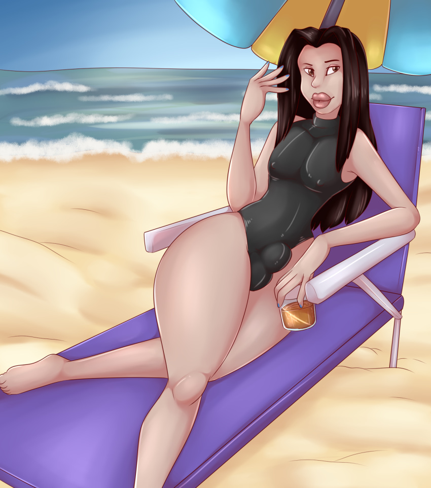 androgynous beach beach_chair bulge drink drinking_glass haku_(naruto) lawn_chair naruto naruto_(classic) parasol solo swimsuit trap umbrella xchiseaxmargaritax