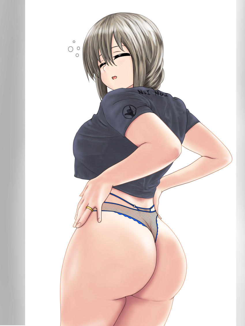 1girls ass ass_focus big_ass blue_panties blue_thong closed_eyes dat_ass female hand_on_hip hands_on_hips kilroylw looking_back milf mother ring solo solo_female solo_focus thong thong_panties uzaki-chan_wa_asobitai! uzaki_tsuki