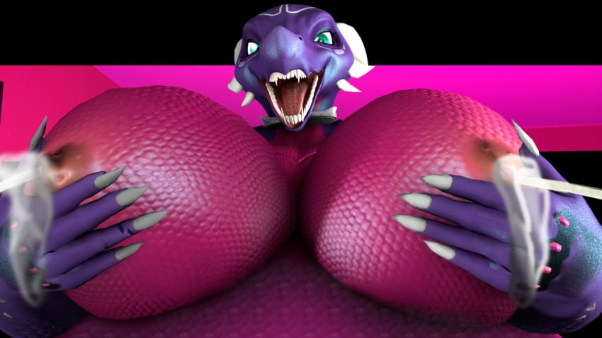 16:9 3d activision anthro big_breasts bodily_fluids breast_milking breasts claws cynder digital_media_(artwork) dragon female green_eyes hand_on_breast holding_breast horn lactating lactation looking_at_viewer looking_down low-angle_view milk mythological_creature mythological_scalie mythology nude open_mouth scalie slushiesoda smile solo spyro_the_dragon teeth tongue warfare_cynder warfare_machine widescreen