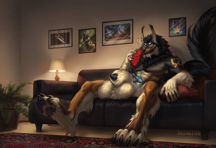 absurd_res anatomically_correct anatomically_correct_genitalia anatomically_correct_penis animal_genitalia animal_penis anthro balls bayzan belgefor big_balls big_penis canid canine canine_genitalia canine_penis canis claws clothing domestic_dog eyewear furniture genitals glasses herding_dog hi_res hyper hyper_genitalia male mammal muscular nude on_sofa pastoral_dog penis sheepdog sitting sitting_on_sofa sniffing sniffing_clothes sofa solo version wearing_glasses wolf