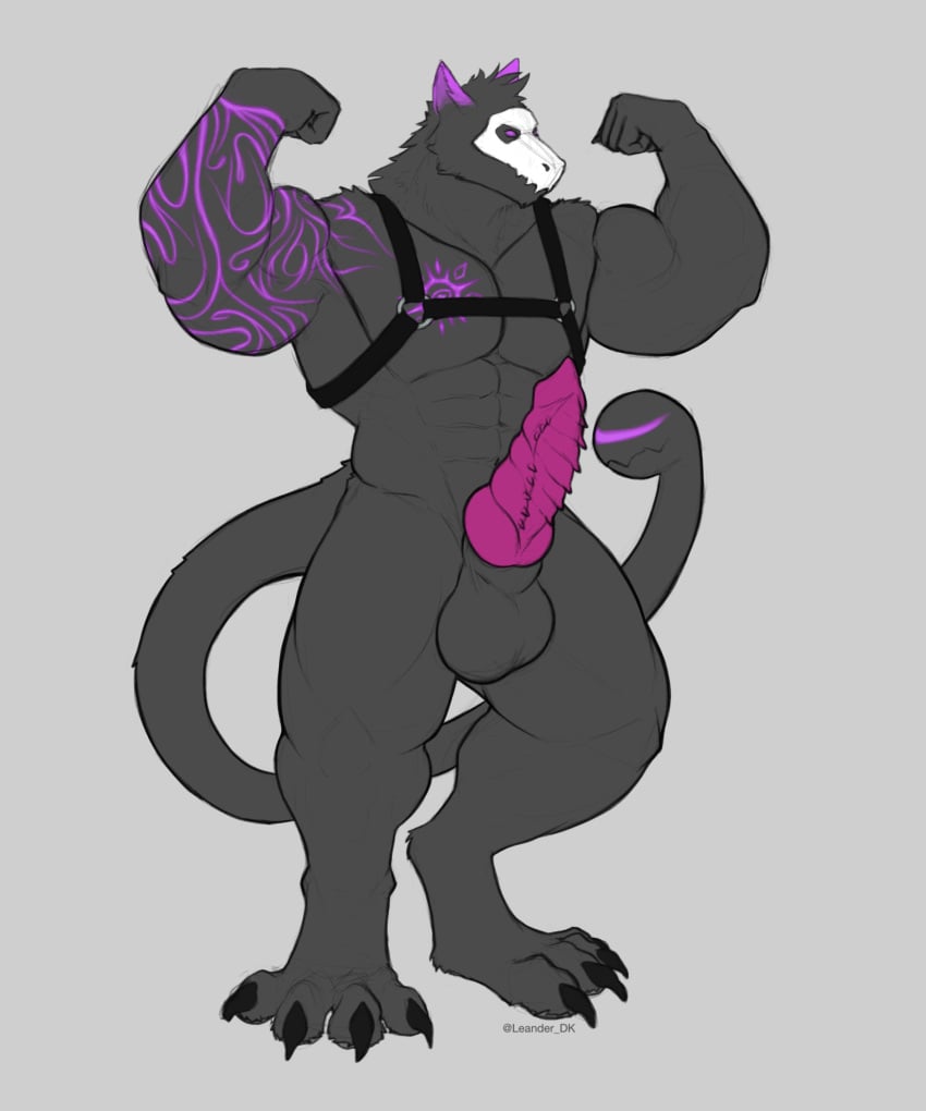 1boy 2d abs absurd_res animal_genitalia anthro balls big_balls big_muscles big_penis bone canid canine canis claws dieer_voinecture digital_media digitigrade erection feet flexing flexing_bicep flexing_both_biceps flexing_muscles full_body furry genitals harness hi_res knot leander_dk_(artist) leg_muscles male male_only mammal markings mask muscular muscular_male neck_tuft pecs penis purple_eyes purple_penis simple_background skull skull_mask solo symbiote tail tail_mouth tattoo testicles thick_thighs triceps tuft unusual_anatomy unusual_tail wolf