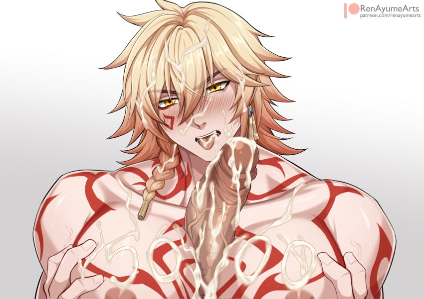 big_penis cum cum_in_hair cum_in_mouth cum_on_body cum_on_face cum_on_hair cum_on_pecs cum_on_penis gay honkai:_star_rail male milestone_celebration mydei_(honkai:_star_rail) pecjob pecs penis renayumearts veiny_penis yaoi