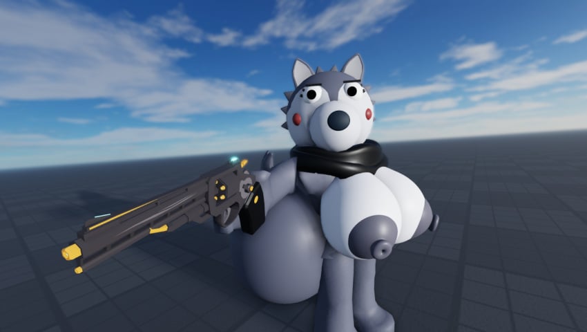 1girls 3d ass big_ass big_breasts breasts breasts_out female female_only gun huge_ass inflation_lover naked_female nude_female piggy_(game) scarf the_silver_paw_(piggy) willow_(piggy)