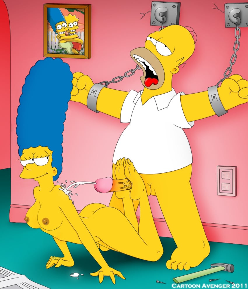 blue_hair cartoon_avenger cum edit feet femdom footjob homer_simpson marge_simpson the_simpsons