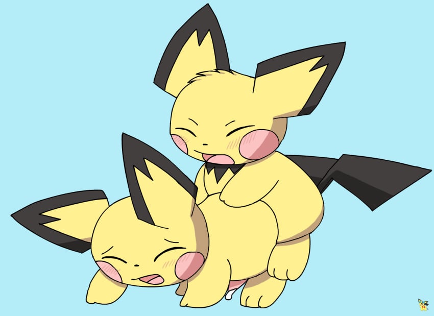 anal anal_sex artist_logo blush duo feral from_behind_position fur generation_2_pokemon genitals logo male male/male male_feral male_penetrated male_penetrating male_penetrating_male nintendo penetration penis perching_position pichu pichu90 pichu_big pichu_little pokemon pokemon_(species) sex simple_background tapering_penis yellow_body yellow_fur
