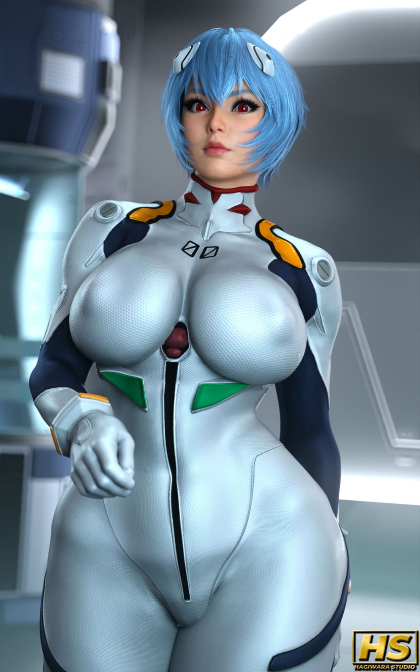 1girls 3d alternate_body_type alternate_breast_size anime big_breasts blue_hair bodysuit breasts breasts_bigger_than_head child_bearing_hips curvaceous curvy curvy_figure gloves hagiwara_studio hair_ornament hi_res looking_at_viewer milkers neon_genesis_evangelion nipple_bulge nipples plugsuit red_eyes rei_ayanami short_hair thick thick_thighs thighs tight_clothing very_high_resolution wide_hips