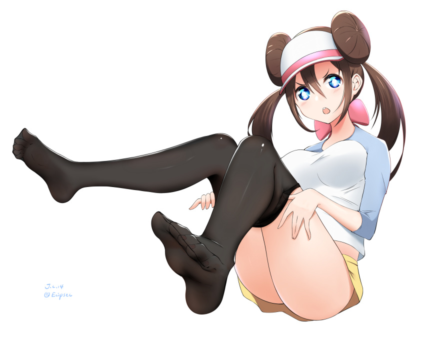 1girls angry ass blue_eyes breasts brown_hair double_bun ecipse female guxu hat looking_at_viewer nintendo pale-skinned_female pale_skin pokemon pokemon_bw2 rosa_(pokemon) twintails undressing white_background