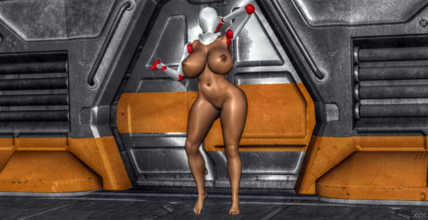 3d android areolae arms_behind_head artificial_limbs ass bars belly belly_button bent_knee big_breasts black_toenails brown_body brown_nipples brown_skin busty cleavage corridor curvy cybercole360 door doorway erect_nipples feet female female_only floor games hands_behind_head haydee haydee_(game) huge_breasts legs limbs looking_at_viewer metal_floor naked navel nude nude_female plump posing pussy pussy_lips red_balls render robotic_arms sci-fi shaved_pussy soles solo solo_female standing standing_up stomach thick_thighs thighs toes video_games xnalara xps