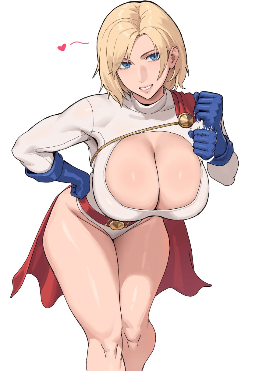 1girls blonde_female blonde_hair blue_eyes boob_window boobs breast_focus breasts cape cleavage cleavage_cutout cleavage_focus dc dc_comics female female_only gloves hand_on_hip handjob_gesture heart ksksksa large_breasts leotard lewd_gesture pinup power_girl solo solo_female solo_focus suggestive superhero_costume superheroine thighs white_background