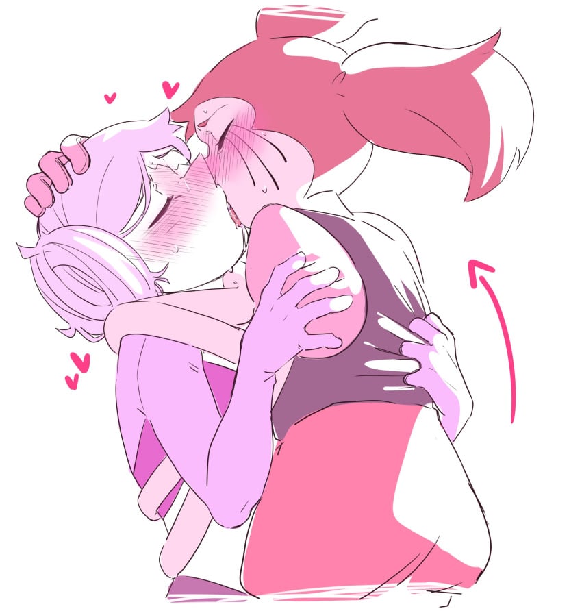 <3 arms_around_neck arms_around_waist blush female female_only flexible gyger_been kissing making_out pink_pearl_(steven_universe) saliva spinel_(steven_universe) steven_universe sweat tagme yuri