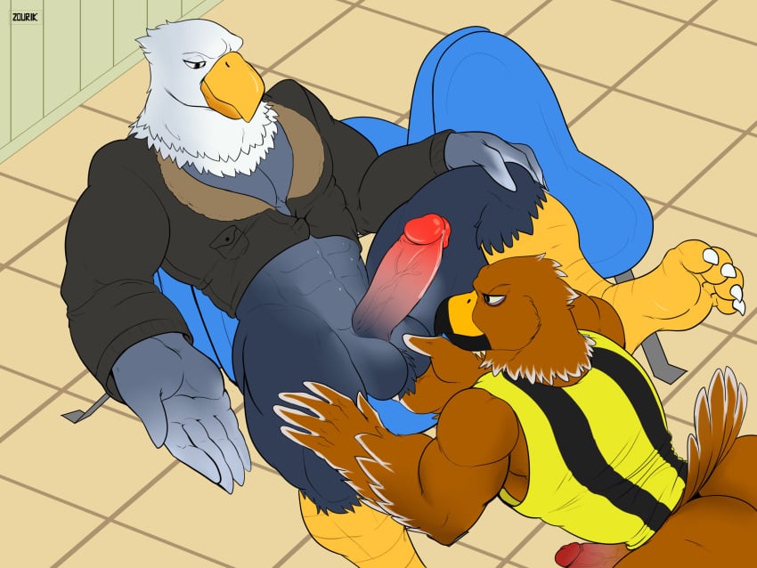 2020 2boys abs absurd_res accipitrid accipitriform animal_crossing anthro apollo_(animal_crossing) ass avian ball_grab ball_tuft balls beak bent_over bird bodily_fluids bottomless buzz_(animal_crossing) chair clothed clothing coat duo eagle erection furniture gay gay_sex genital_fluids genitals hi_res humanoid_genitalia humanoid_penis inside male male/male muscular muscular_anthro muscular_male narrowed_eyes nintendo penis precum shirt sitting spread_legs spreading tank_top topwear tuft video_games zourik